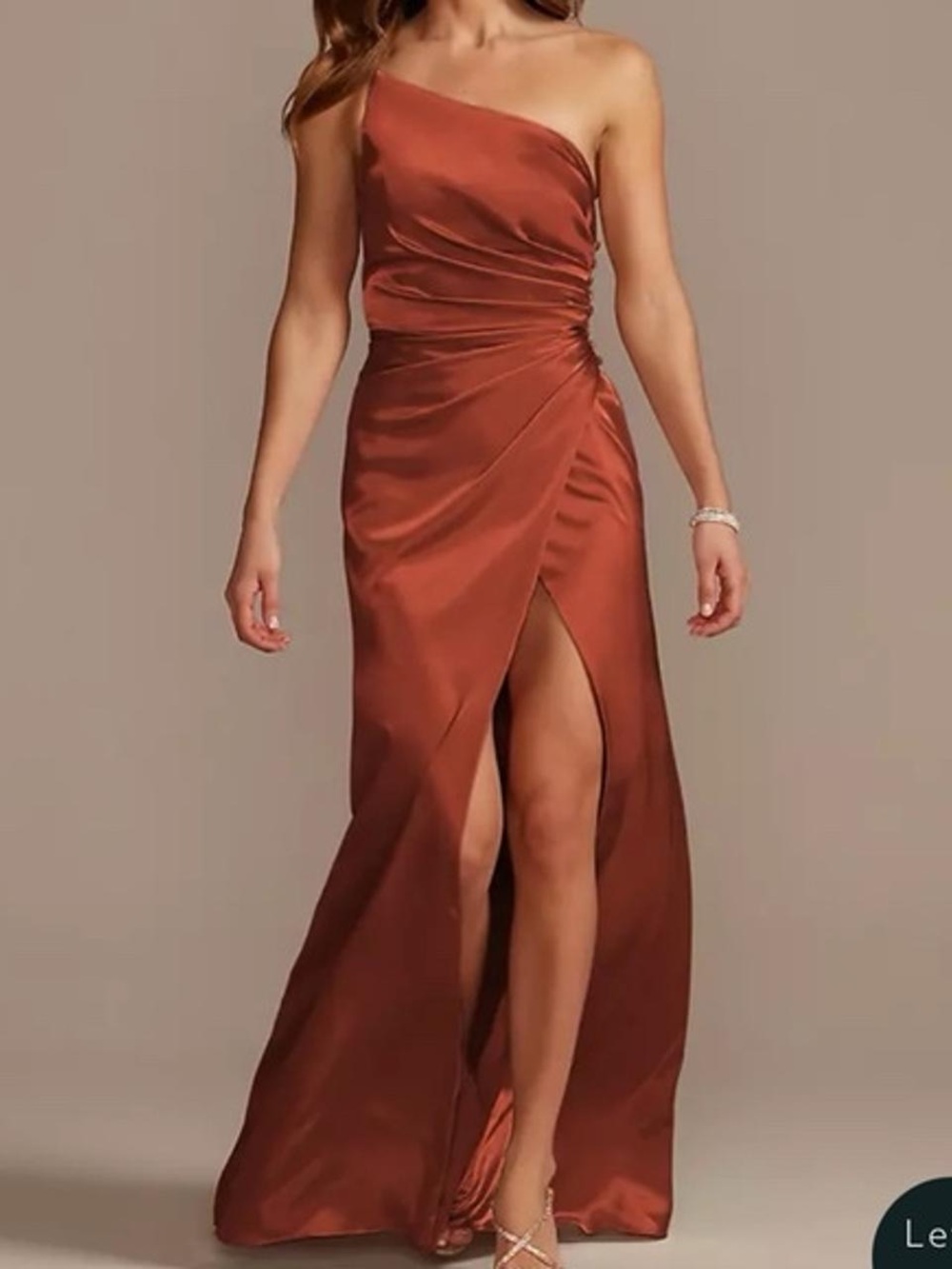 🔥Galina Signature David’s Bridal Cinnamon Satin Ruched Formal Maxi Dress Size 10